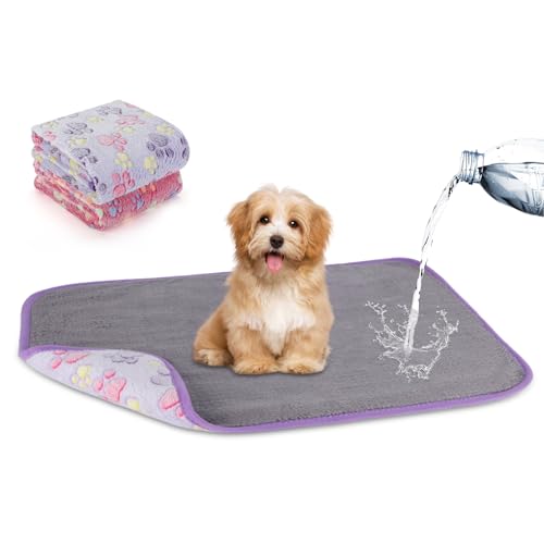 Waterproof Dog Blankets, 2 Pack Washable Dog Blankets for Bed Couch Sofa Protector Fleece Flannel Puppy Blanket Soft Plush Reversible Throw Blanket for Small Dogs Puppy Cat 23"×16"(Purple+Pink) - color: Purple+pink(2pack), size: 23"×16"