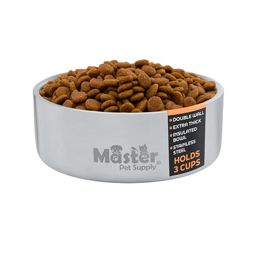 Master Pet Supply Stainless Steel Dog Bowls - 25 oz, Heavy Duty - Stainless Steel, Double Wall Extra-Thick Insulated, Non-Slip Pet Water Bowl for Dogs, Cats & Pets, Anti Rust Metal, Dish Washer Safe - color: Stainless Steel, size: 3 Cups (25 oz)