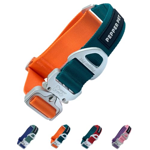 Heavy Duty Tactical Dog Collar,Metal Buckle Quick Release Collar for Large Dogs,1700 LB Strength Tested,Dual Color Nylon Collar for Walking,Training & Hunting - color: Orange, size: M