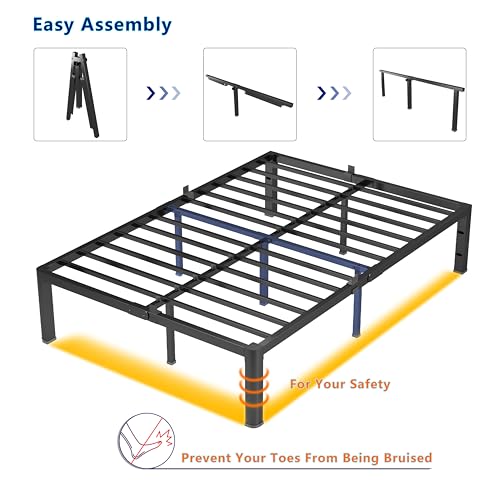 yookare Calking Platform Bed Frame,14" Heavy Duty Metal Mattress Foundation, Rounded Safety Corners & Recessed Legs,Mattress Retainers,Easy Assembly,Noise Free Steel Slat Support,No Box Spring Needed - size: California King, style: 14 Round
