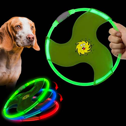Dog Flying Disc Flyer Dog Toys, Glow in The Dark Nylon Dog Toy with 3 Light Models, Floating Dog Ring Toys for Physical Exercise, Pet Training Throwing Playing - color: Green-2
