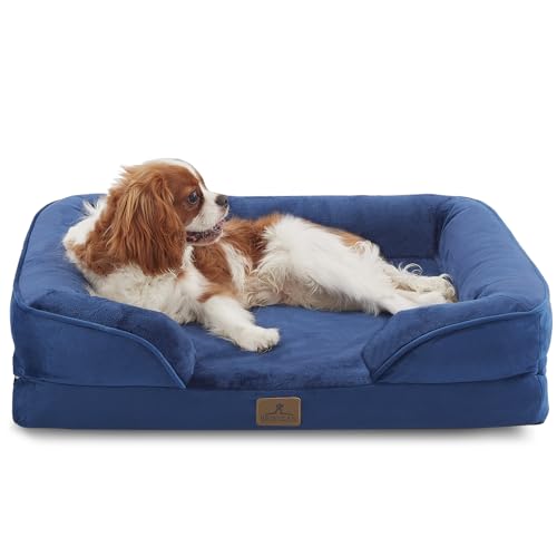 Bedfolks Orthopedic Dog Bed, Waterproof Dog Sofa Bed for Medium Dogs, Egg Foam Pet Couch Bed with Removable Washable Cover and Nonslip Bottom, Navy Blue - color: Navy Blue, size: 28.0"L x 23.0"W x 6.5"Th