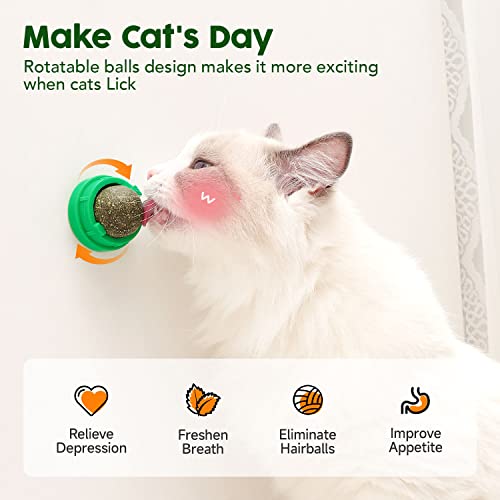 Potaroma Catnip Toys Balls 4 Pcs, Extra Cat Energy Ball, Edible Kitten Silvervine Toys for Cats Lick, Healthy Kitty Teeth Cleaning Dental Chew Toys, Cat Wall Treats (Green) - color: Green