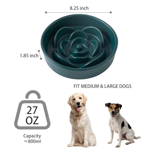 8.25'' Ceramic Slow Feeder Dog Bowls - Petal Shape Modern Dog Food Dish for Medium and Large Breeds, Puzzle Maze Bowl to Slow Down Eating, Anti-Gulping, Dishwasher & Microwave Safe, Green - color: Green, size: 8.25 inch