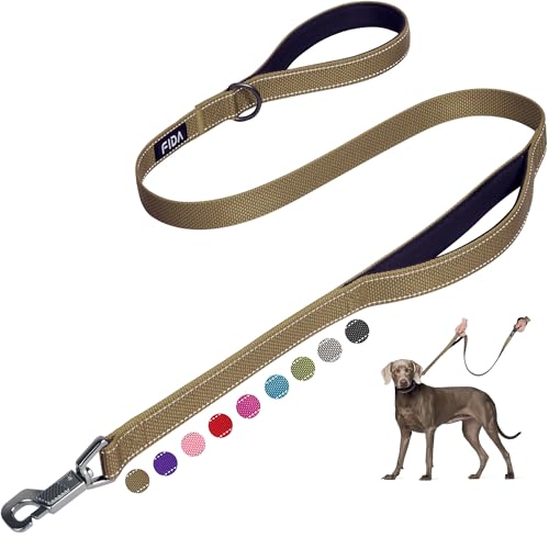 Fida 4 FT Heavy Duty Dog Leash with 2 Comfortable Padded Handles, Traffic Handle & Advanced Easy Snap Hook, Reflective Walking Lead for Large, Medium & Small Breed Dogs, Brown - color: Brown, size: 4 Feet (Pack of 1)