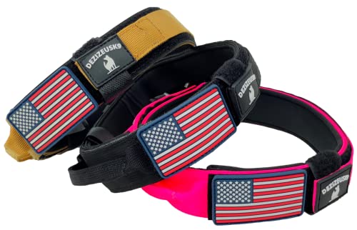 Tactical Dog Collar with Handle, American Flag Patch, 1.5 Inch Wide Thick Heavy Duty Nylon, Quick Release Metal Buckle, Customizable Name Plate, Ideal Dog Collars for Medium to Large Breeds K9 Harness - color: PINK 18-24 inch, size: adjustable 18-24 inche