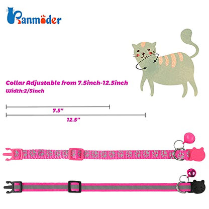 2 Pack Reflective Cat Collar Breakaway with Bell,Personalized Kitten Collars,Adjustable Safety Buckle Collar for Male Cats Girls & Boys (Hot Pink) - color: Hot Pink