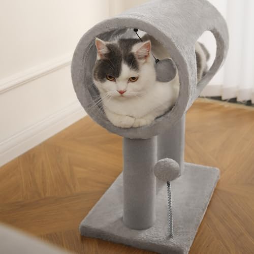 Cat Craft Scratching Post 20.5" Cat Tree with Tunnel Carpet Cat Tower Kitten Tree Cat Tree with Hanging Ball for Indoor Cat, Grey - color: Light Grey