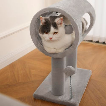Cat Craft Scratching Post 20.5" Cat Tree with Tunnel Carpet Cat Tower Kitten Tree Cat Tree with Hanging Ball for Indoor Cat, Grey - color: Light Grey