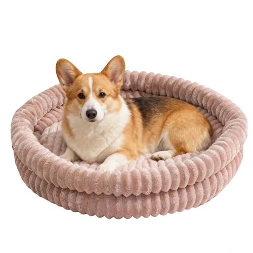 Small Dog Beds, Machine Washable Donut Cat Beds for Indoor Cats, Fluffy Warm Thermal Round Pet Bed with Anti-Slip Bottom for Puppy and Kitten, Dark Pink, 28"x28"x5" - color: Dark Pink, size: 28”x28”x5”