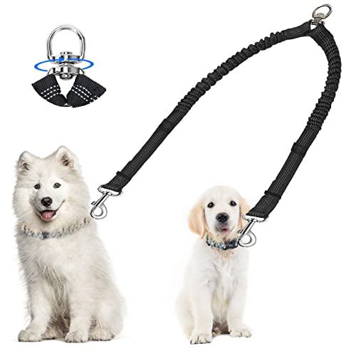 Dual Dog Leash Coupler - 360 No Tangle Double Leash for Medium Large Dogs - Black - color: Black-Coupler
