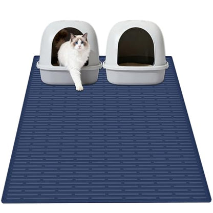 XXL Extra Large Silicone Cat Litter Trapping Mat for Scatter Control, 40"x30"(100cmx75cm) Waterproof Kitty Litter Box mat for Floor, Soft on Kitty Paws, Easy to Clean, Dark Blue - color: Dark Blue