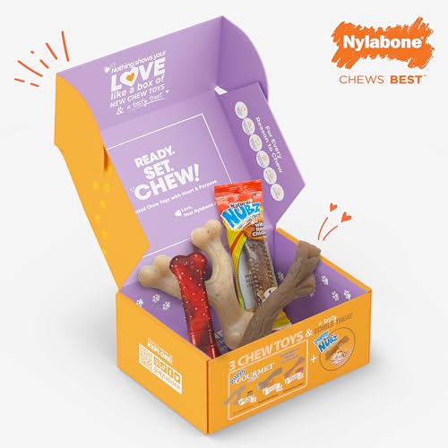 Nylabone Dog Gift Box, Includes 3 Strong Chew Toys and 1 Natural Treat, Gifts for Dogs, Small - Up to 25 lbs, 4 Pack - size: Small (4 Count)