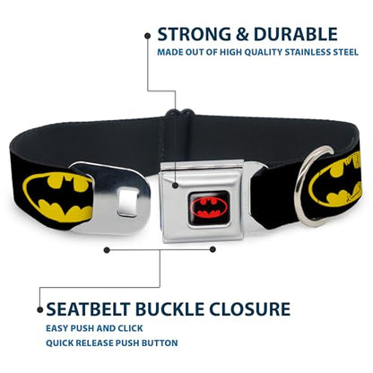 Buckle-Down Dog Collar Seatbelt Buckle Batman Shield Black Yellow 18 to 32 Inches 1.5 Inch Wide - size: 1.5" Wide - Fits 20-31" Neck - Large