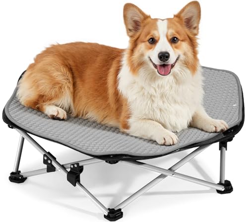 Pecute Elevated Dog Bed with Cooling Blanket, Chew Proof Outdoor Pet Cot for Medium Dogs, Tool-Free Assembly & 360° Breathable Mesh for Summer Camping, Orthopedic Joint Support, L, 31.9×29.5×7.9" - size: L(31.9 × 29.5 × 7.9'')