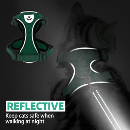 PUPTECK Cat Harness and Leash Set Escape Proof Reflective Cat Walking Harness Adjustable Soft Breathable Mesh Vest for Small Pets, Dark Green, XS - color: Dark Green, size: XS (NECK 8.5", CHEST 11"-14")