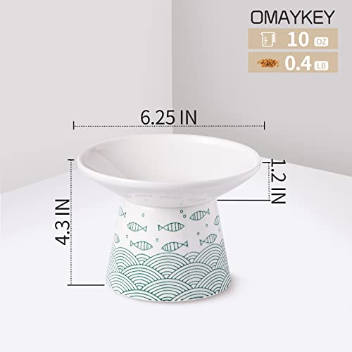 6.25 Inch Extra Wide Ceramic Raised Cat Bowls, Elevated Cat Bowls for Food & Water, Wide Shallow Cat Food Dish, Whisker Fatigue, Stress Free, Protect Spine, Black & Green Fish - color: Black & Green Fish