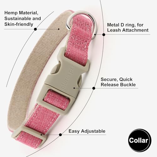 Plutus Pet Cotton Hemp Dog Collar and Leash Set, Adjustable Collar for Small, Medium, and Large Dogs, Heavy Duty and Soft on Skin, Hot Pink, S - color: Hot Pink, size: Small