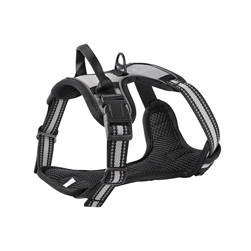 Gray No-Pull Dog Harness with 2 Leash Clips，Soft Padded Vest for Small Dog, Adjustable Reflective Dog Vest Easy to Put on and Take Off,(Neck: 13"~17", Chest: 17"~21",Gray Small) - color: Gray, size: Small