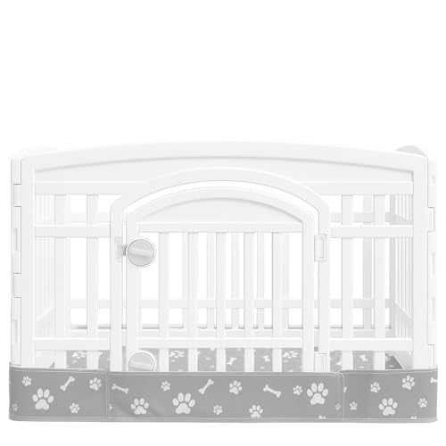 Dog Playpen Bottom Pad Mat for 36" 4-Panel Playpens - Scratch & Chew-Resistant Puppy Pen Floor Mat with Hook & Loop Fasteners, Waterproof & Leakproof, Non-Slip (PrintGrey) (Playpen Not Included) - color: PrintGrey