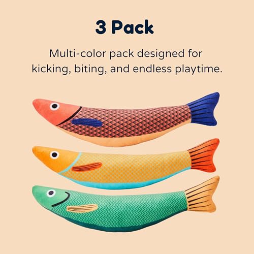 Cat Kicker Fish Toy 3-Pack with Premium Catnip – Plush Interactive Kick Toy for Cats, Durable Kitty Kicker Pillow, Enrichment Toy for Indoor Cats