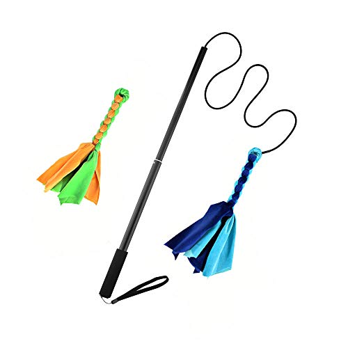 Interactive Dog Toys - Extendable Flirt Pole with 2pcs Fleece Lure Tugs for Dog Outdoor Entertainment, Train and Exercise, New Blue - color: new blue