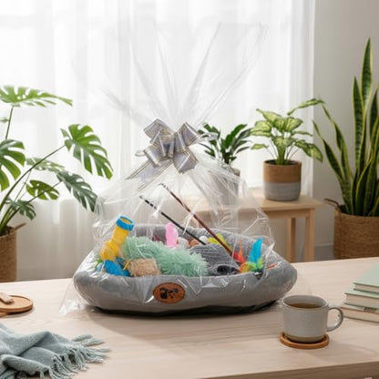 Zopeal 59 Pcs Cat Gift Sets Including Cat Bed Pillows Winter Sweater Interactive Retractable Wand Toy and Feather Toys Launcher Gun with Plush Balls for Pet Lover with Gift Wrapping Bag and Bow
