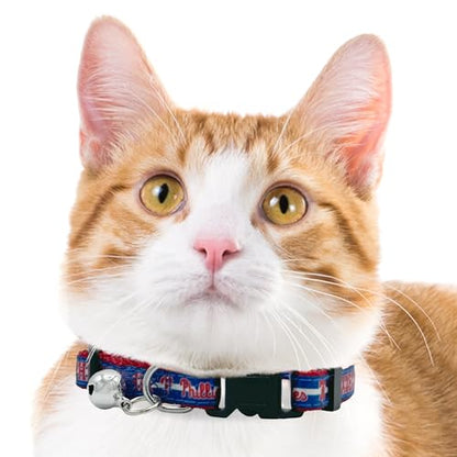 MLB CAT Collar Philadelphia Phillies Satin Cat Collar Baseball Team Collar for Dogs & Cats. A Shiny & Colorful Cat Collar with Ringing Bell Pendant - color: Philadelphia Phillies