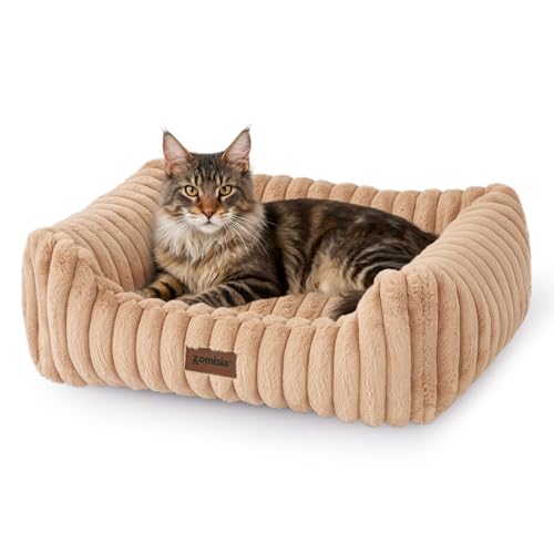 ZOMISIA Large Cat Beds - Orthopedic Dog Bed for Medium Dogs, Rectangle Pet Bed with Fluffy Removable Washable Cover, 25x21x9inches, Camel - color: Camel, size: 25"x 21"x 9"