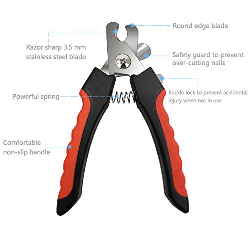 Pet Nail Clippers and Trimmers Set Safety Guard to Avoid Over Cutting Razor Sharp Blades Grooming Tool for All Small Large Dog Cat Red - color: Red