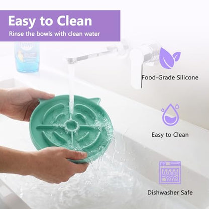 YINEYA 2 Pcs Silicone Slow Feeder Cat Bowl, Cat Slow Feeder for Food Training, Interactive Puzzle Bowls for Puppy, Kitten Dishes to Prevent Overeating, Treat Toys Suitable for Dry and Wet Food - color: Purple & Cyan