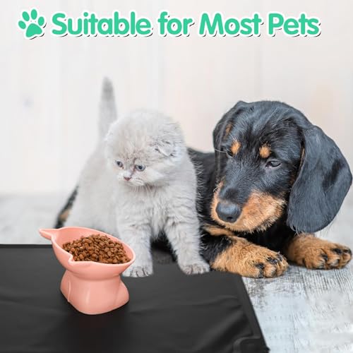 3 Pcs Elevated Cat Bowls 15° Raised Cat Food Bowl with Silicone Pet Food Mat Anti Vomiting Cats Dishes Pet Food and Water Bowls for Indoor Cats and Small Dogs(3 Colors) - color: Classic