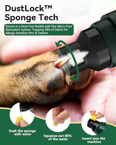 weini Dog Nail Grinder with Sponge Dust Collection, Ultra Quiet <35dB Pet Nail Trimmer for Large Dogs & Cats, Professional 5-Speed Electric Dog Nail Grinder Quiet, 7H Runtime,White