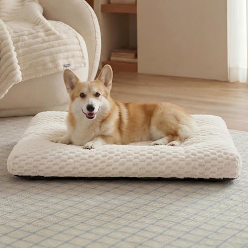 Bedsure Washable Dog Bed for Crate Large Sized Dog, Soft Fluffy Bubble Fleece Pet Bed Mat for Deep Sleep, Non-Slip and Machine Washable Kennel Sleeping Pad for Crate/Floor/Car, 35"x23"x3.5", Beige - color: Beige, size: 35x23x3.5