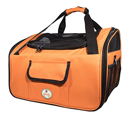 Pet Life ® 'Ultra-Lock' Collapsible Safety Travel Wire Folding Pet Carseat or Dog Car Seat Carrier with Side Pockets - color: Orange