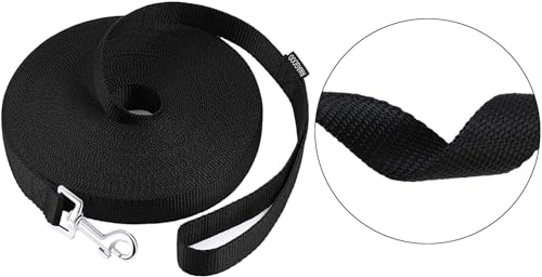 AMAGOOD Dog/Puppy Obedience Recall Training Agility Lead-15 ft 20 ft 30 ft 50 ft Long Leash-for Dog Training,Tie Out,Play,Safety,Camping (15Feet x 1Inch, Black) - color: Black, size: 1" x 15ft