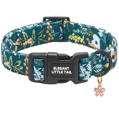 Elegant little tail Dog Collar,Floral Print Spring Pet Collars Dog Cotton Soft Sturdy Puppy Collars Female or Male Adjustable Collar for Small Medium Large Dogs - color: Blue Floral, size: X-Small (Pack of 1)