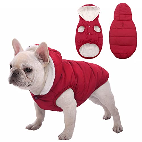 Fleece Hoodie for Dogs - Windproof Waterproof Coat, Winter Warm Jacket, Cold Weather Pet Apparel Clothes Vest for Small Medium Large Dogs (XS, Red) - color: Red, size: X-Small