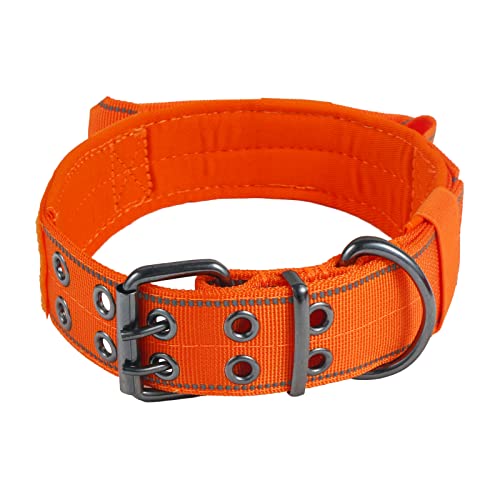 Reflective Dog Collar Heavy Duty Tactical with Control Handle and Metal Buckle for Dog Training(Medium, Orange) - color: Orange, size: Medium (Pack of 1)