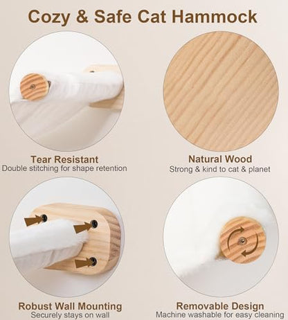 Cat Stairs Hammock Set of 4 – Cat Wall Shelves with 1 Floating Fabric Hammock, 1 Flat Shelf, 2 Wall Ladders with 4 Steps Each - color: 2 Pack 4 Steps & 1 Shelf & 1 Hammock
