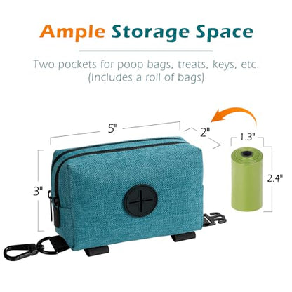 Dog Poop Bag Holder, Portable Pet Waste Bag Dispenser, 2 Pouches for Treats and Walking Accessories, Fit All Leashes, Includes 1 Roll of Dog Poop Bags (Lagoon Blue) - color: Lagoon Blue