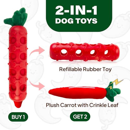 Fida 2-in-1 Puppy Teething Toys, Natural Rubber Chew Toys for Dogs to Keep Them Busy & Plush Toys with Crinkle Leaves, Interactive Dog Toys for Small Medium Breeds and Puppies.(Chilly) - color: Red Chilly