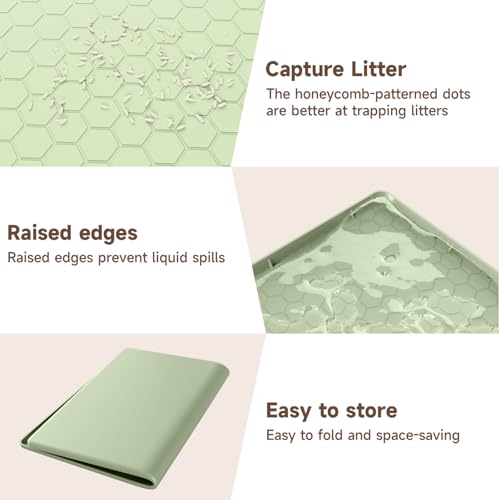 Cat Litter Mat, 34" X 22" Large Silicone Mat Cat Litter Trapping Mat, Waterproof Litter Box Mat, Soft on Kitty Paws, Urine-Proof, Easy to Clean, Non-Slip Kitty Litter Mat for Floor(Green)