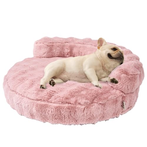 EHEYCIGA Dog Bed Medium Size Dog, Fluffy Small Dog Couch with Removable Washable Cover, Bolster Pet Sofa, Waterproof and Non-Slip, 30" x 30"x 8.5", Pink - color: Pink, size: 30"L x 30"W x 8.5"Th