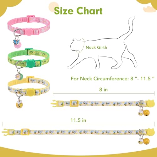BINGPET Breakaway Cat Collar with Bell, 3 Pack Cat Collars for Girl Cats, Cute Kitty Collars Accessories with Butterfly & Flower & Bee - color: Flower Garden-3pcs