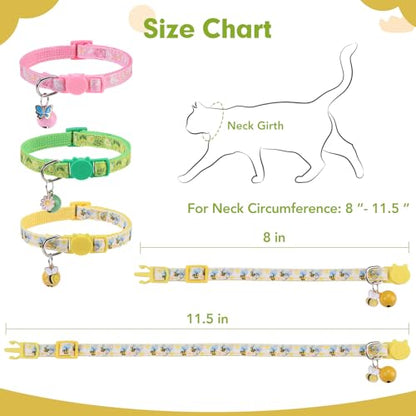 BINGPET Breakaway Cat Collar with Bell, 3 Pack Cat Collars for Girl Cats, Cute Kitty Collars Accessories with Butterfly & Flower & Bee - color: Flower Garden-3pcs