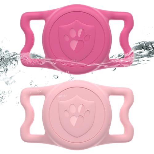 for AirTag Dog Collar Holder, Dog Air Tag Holder, IP68-Waterproof | Lightweight Silicone | Anti-Lost | Ultra-Durable | Compatible with Apple AirTags (Rose Red+Pink) - color: Rose Red+Pink