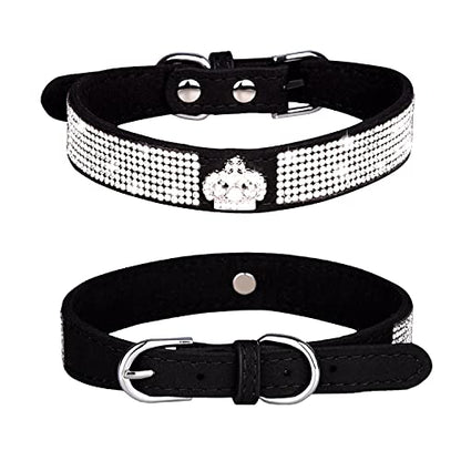 Rhinestone Dog Collar, Cute Dazzling Sparkling Soft Suede Leather Adjustable Pet Dog Cat Collar Crystal Diamond for Puppy Small Medium Large Dogs (XS:21 - 27 cm, Black-3) - color: Black-3, size: XS:21 - 27 cm