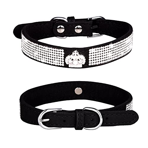 Rhinestone Dog Collar, Cute Dazzling Sparkling Soft Suede Leather Adjustable Pet Dog Cat Collar Crystal Diamond for Puppy Small Medium Large Dogs (XS:21 - 27 cm, Black-3) - color: Black-3, size: XS:21 - 27 cm