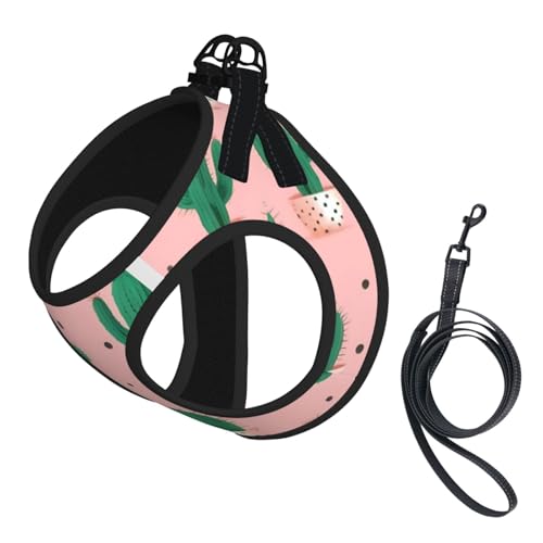 Cactus Printing Dog Summer Harness,Soft Light Puppy Vest,Breathable Pet Harness Reflective for Easy Walking - color: With Accessories, size: Small